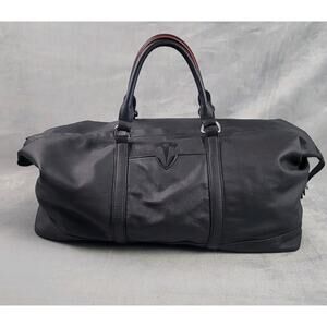 TESLA DESIGN Moab Weekender 20" Duffel Bag Black Leather Red Trim RIPPED